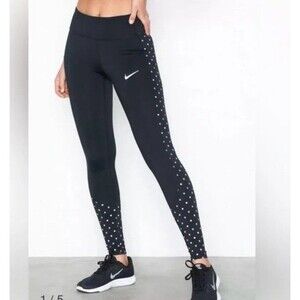 $65 Nike Womens Power Reflective Flash Running Training Tights Black S